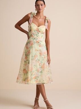Lulus Olesya Light Yellow Floral Tie-strap Midi Dress - Size M
